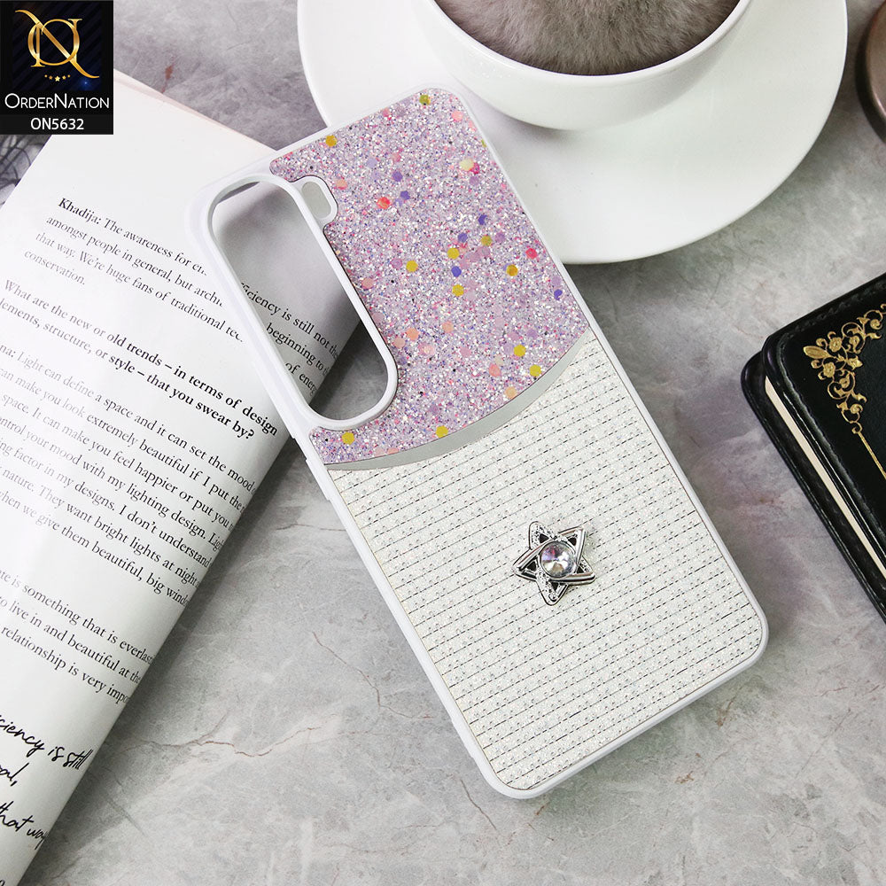 Vivo Y300 Cover - White -New Trendy Shiny Glitter Bling Texture And Star Rhinestone Case