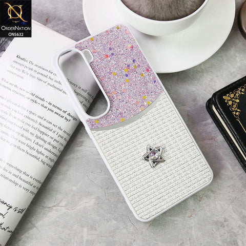 Vivo V40 Lite (IDN) Cover - White -New Trendy Shiny Glitter Bling Texture And Star Rhinestone Case