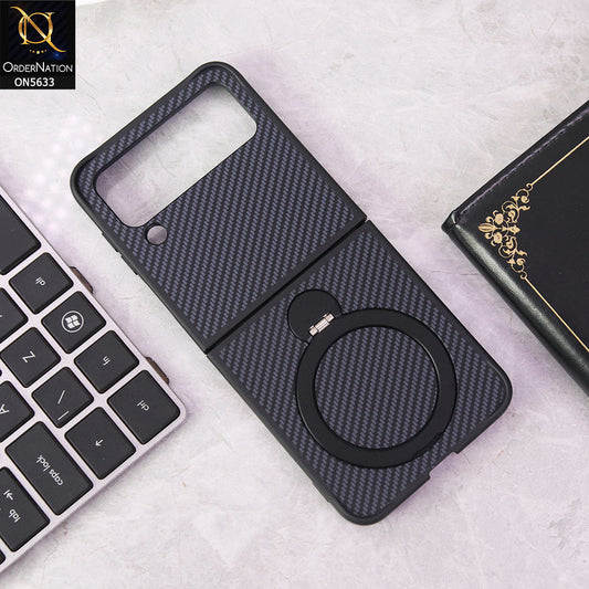 Samsung Galaxy Z Flip 3 5G Cover - Blue - Carbon Fiber Texture Design Kickstand Case