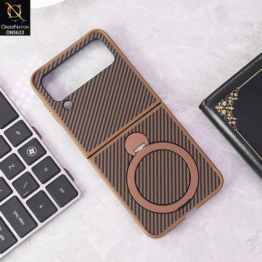 Samsung Galaxy Z Flip 4 5G Cover - Brown - Carbon Fiber Texture Design Kickstand Case