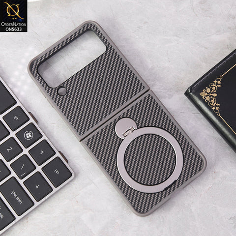 Samsung Galaxy Z Flip 4 5G Cover - Gray - Carbon Fiber Texture Design Kickstand Case