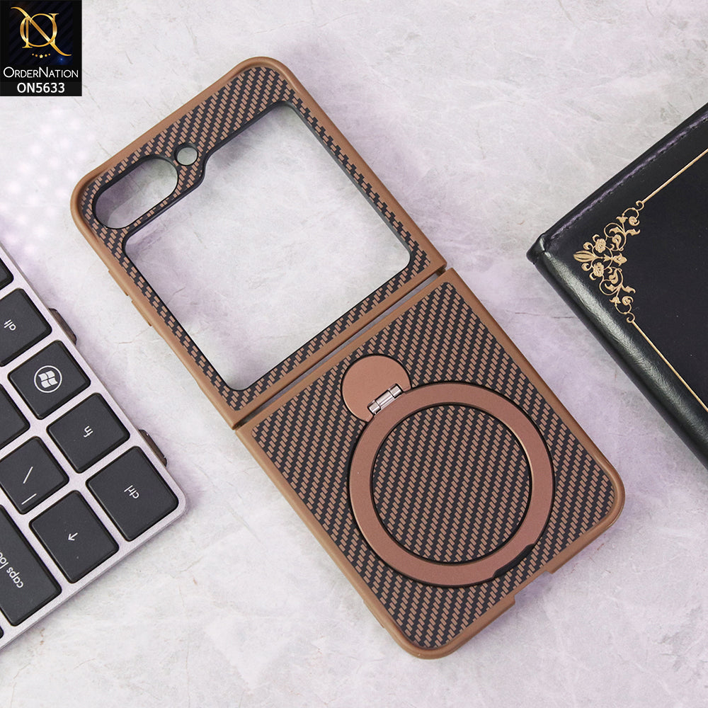 Samsung Galaxy Z Flip 6 Cover - Brown - Carbon Fiber Texture Design Kickstand Case