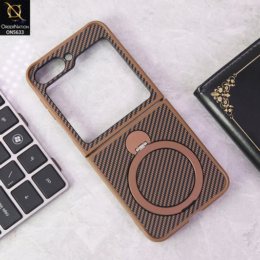 Samsung Galaxy Z Flip 6 Cover - Brown - Carbon Fiber Texture Design Kickstand Case