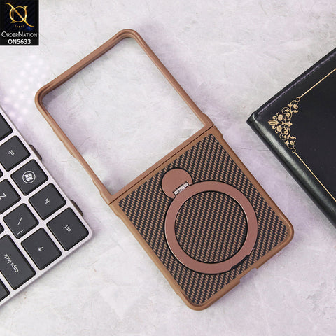 Samsung Galaxy Z Flip 7 Cover - Brown - Carbon Fiber Texture Design Kickstand Case