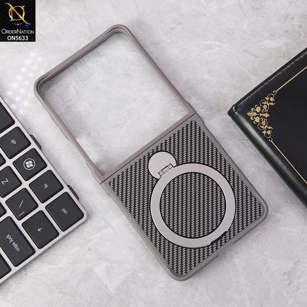 Samsung Galaxy Z Flip 7 Cover - Gray - Carbon Fiber Texture Design Kickstand Case