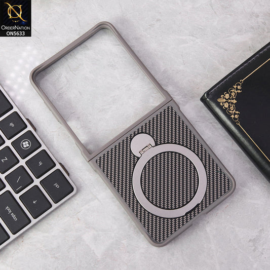 Samsung Galaxy Z Flip 7 Cover - Gray - Carbon Fiber Texture Design Kickstand Case