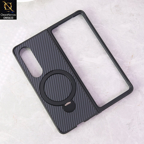 Samsung Galaxy Z Fold 3 5G Cover - Blue - Carbon Fiber Texture Design Kickstand Case