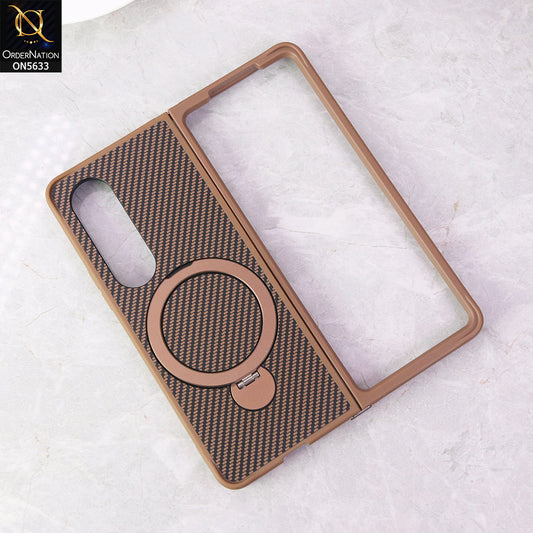 Samsung Galaxy Z Fold 4 5G Cover - Brown - Carbon Fiber Texture Design Kickstand Case