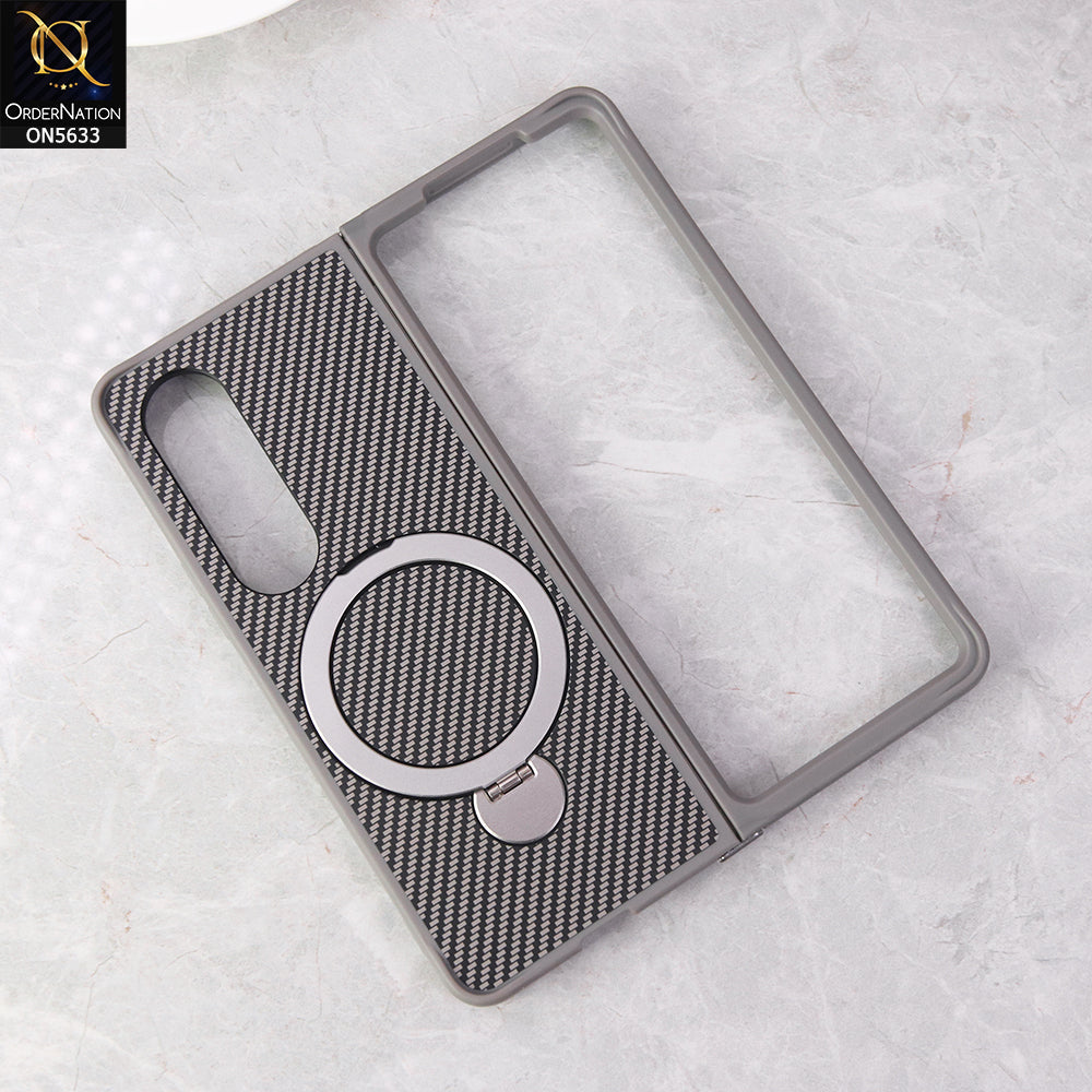 Samsung Galaxy Z Fold 4 5G Cover - Gray - Carbon Fiber Texture Design Kickstand Case