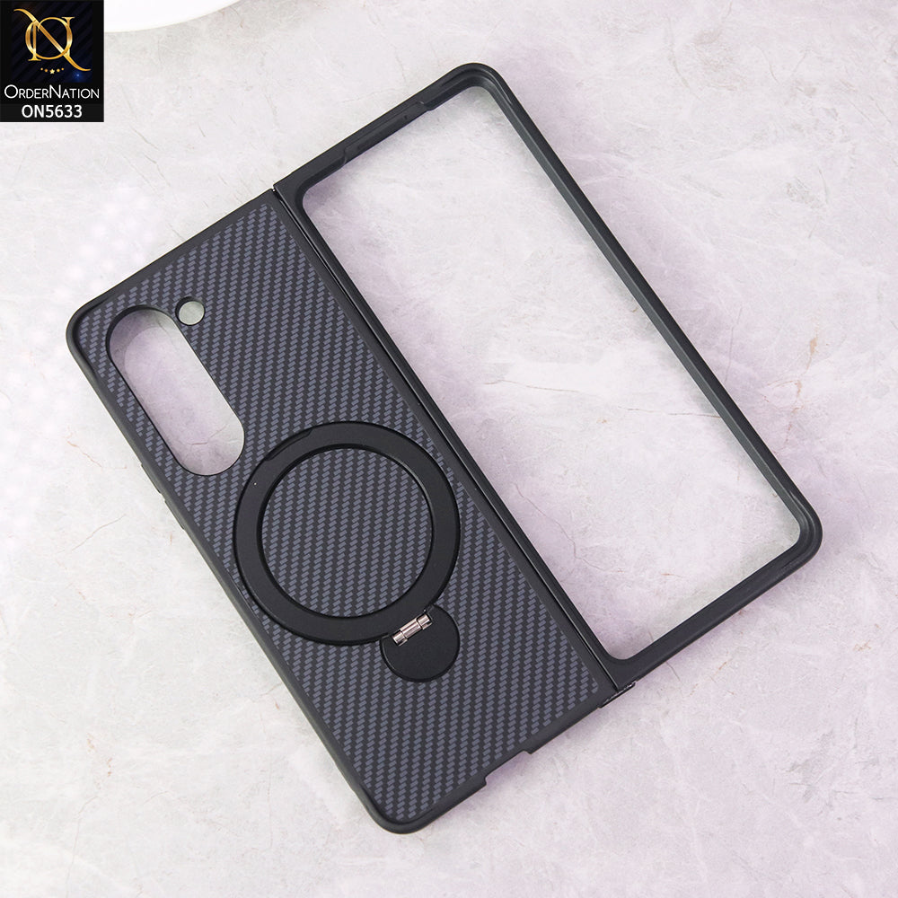Samsung Galaxy Z Fold 5 5G Cover - Blue - Carbon Fiber Texture Design Kickstand Case