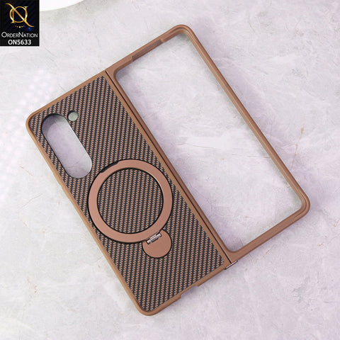 Samsung Galaxy Z Fold 5 5G Cover - Brown - Carbon Fiber Texture Design Kickstand Case