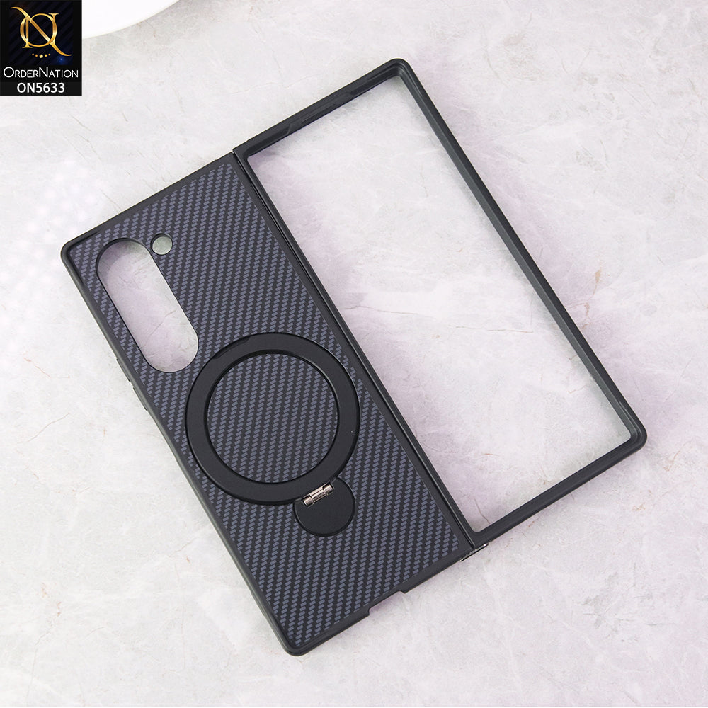 Samsung Galaxy Z Fold 6 Cover - Blue - Carbon Fiber Texture Design Kickstand Case