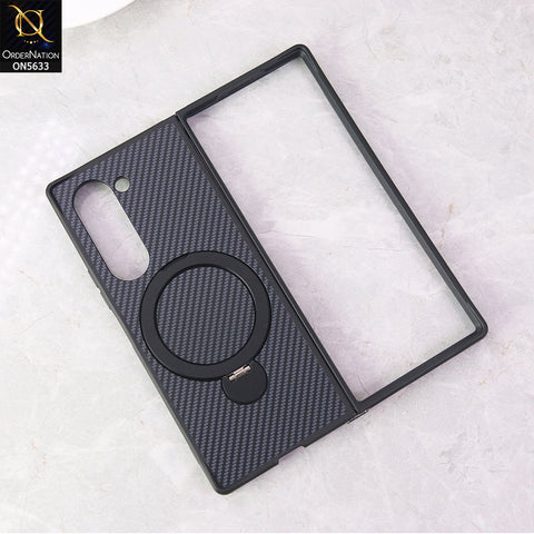 Samsung Galaxy Z Fold 6 Cover - Blue - Carbon Fiber Texture Design Kickstand Case