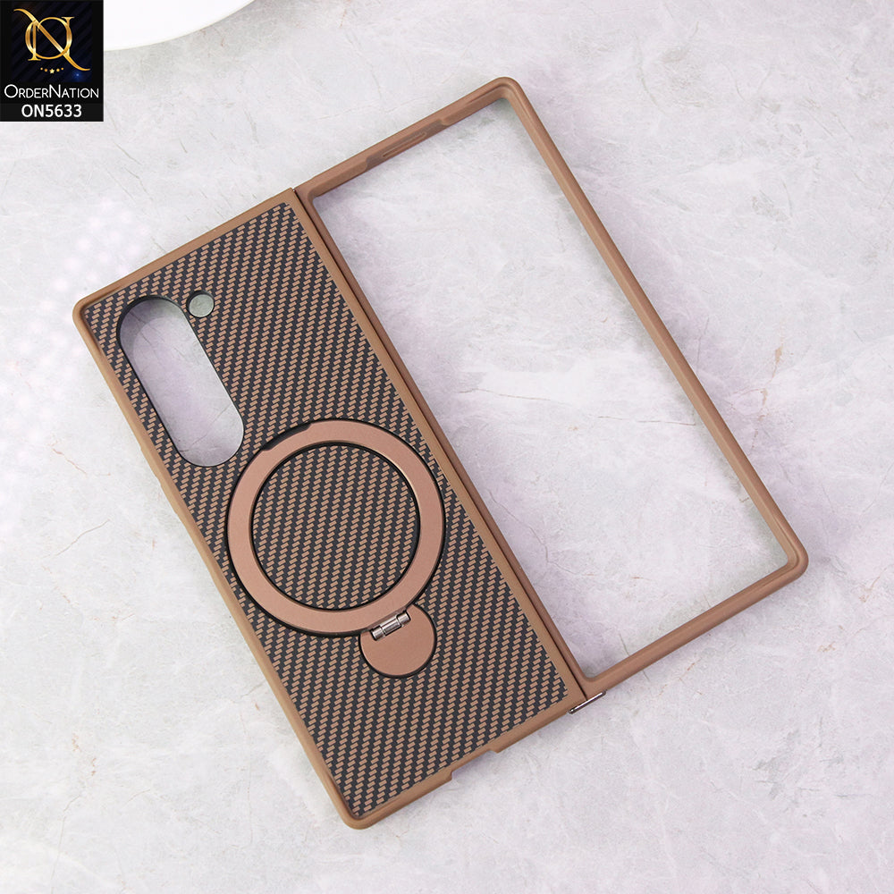 Samsung Galaxy Z Fold 6 Cover - Brown - Carbon Fiber Texture Design Kickstand Case
