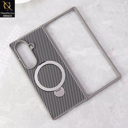 Samsung Galaxy Z Fold 7 Cover - Gray - Carbon Fiber Texture Design Kickstand Case
