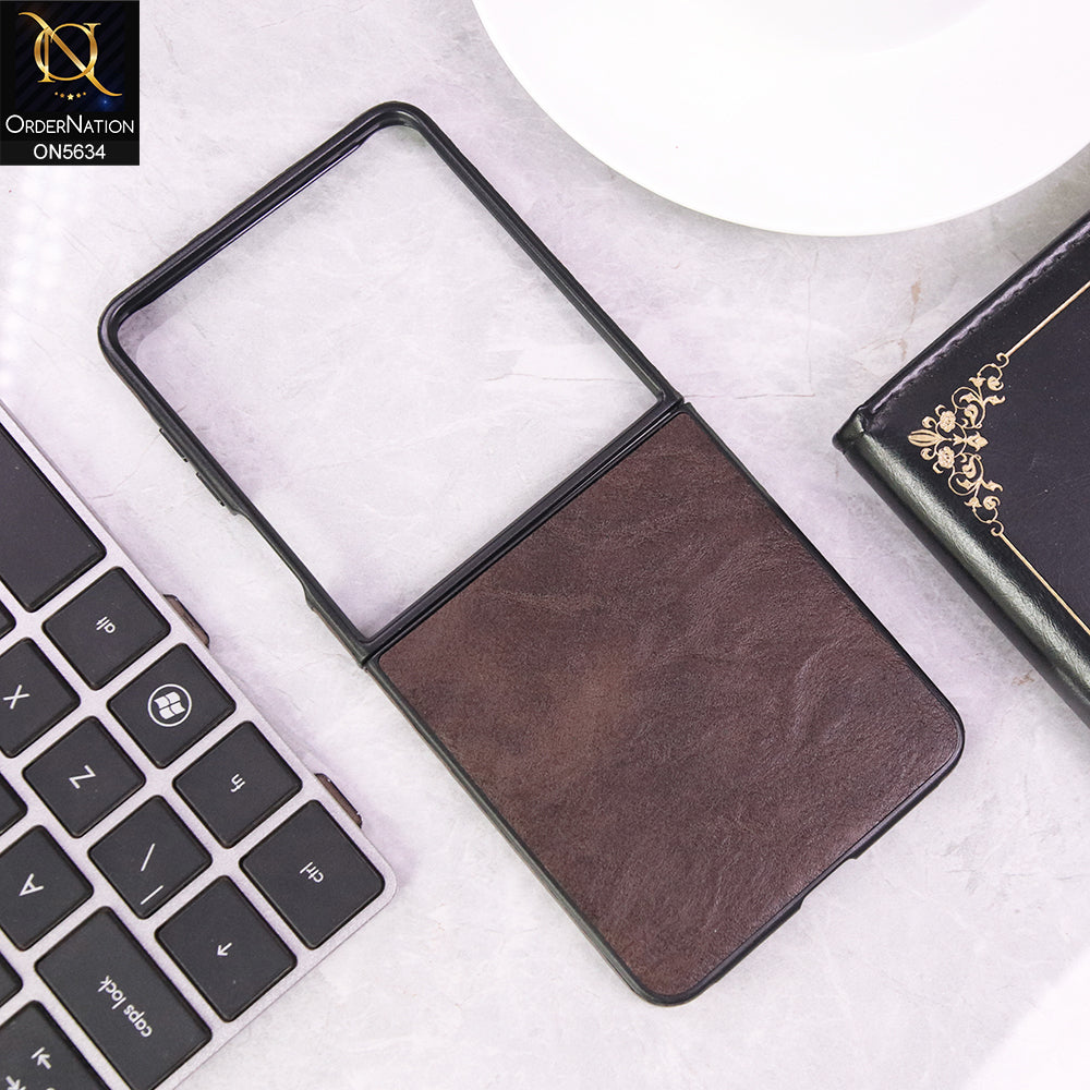 Samsung Galaxy Z Flip 7 Cover - Dark Brown - Luxury HQ Privacy Magnetic Matel Frame Dual Side Tempered Glass Case
