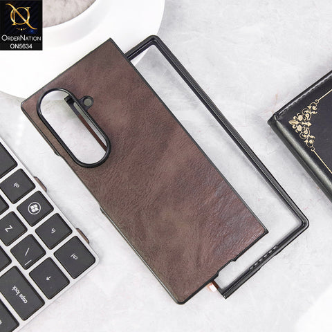 Samsung Galaxy Z Fold 7 Cover - Dark Brown - Luxury HQ Privacy Magnetic Matel Frame Dual Side Tempered Glass Case
