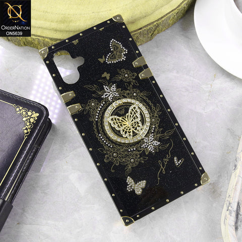 Samsung Galaxy A06 Cover - Black - Square Bling Diamond Glitter Soft TPU Trunk Case with Ring Holder