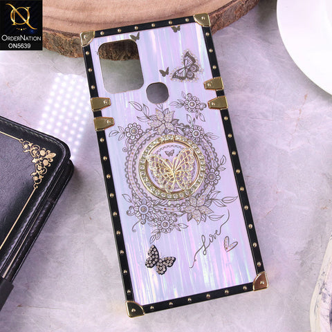 Infinix Hot 10 Cover - Purple - Square Bling Diamond Glitter Soft TPU Trunk Case with Ring Holder
