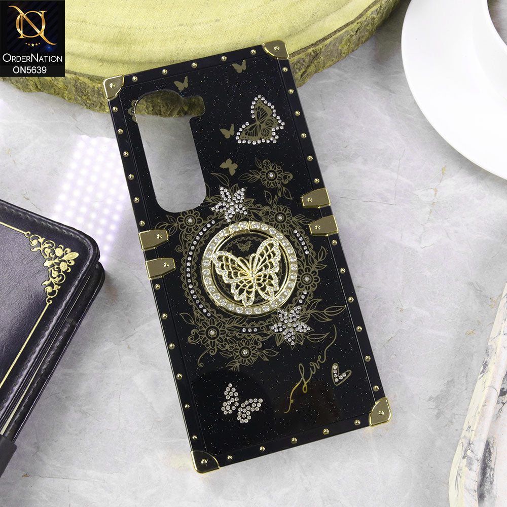 Infinix Hot 50 Pro Cover - Black - Square Bling Diamond Glitter Soft TPU Trunk Case with Ring Holder