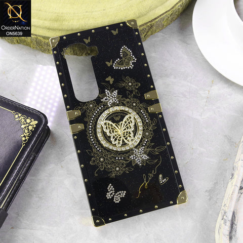 Infinix Hot 50 Pro Cover - Black - Square Bling Diamond Glitter Soft TPU Trunk Case with Ring Holder