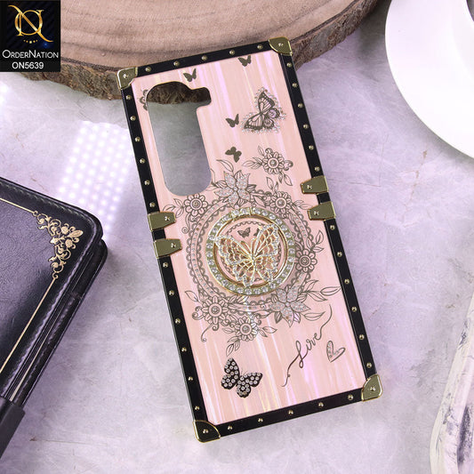 Infinix Hot 50 Pro Cover - Golden - Square Bling Diamond Glitter Soft TPU Trunk Case with Ring Holder