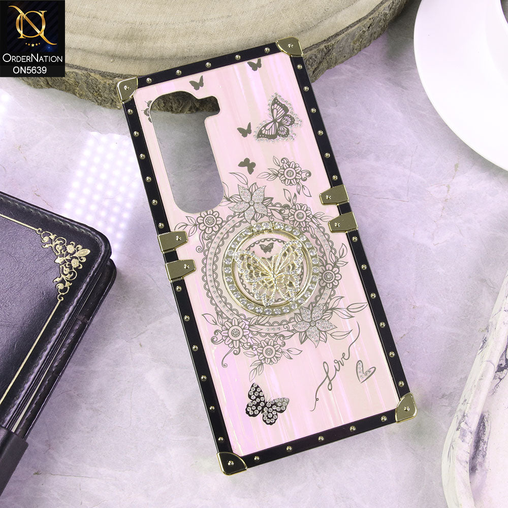 Infinix Hot 50 Pro Cover - Pink - Square Bling Diamond Glitter Soft TPU Trunk Case with Ring Holder