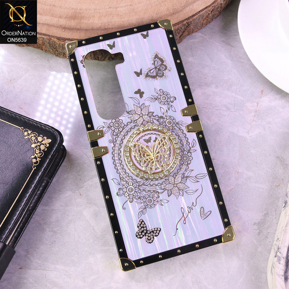 Infinix Hot 50 Pro Cover - Purple - Square Bling Diamond Glitter Soft TPU Trunk Case with Ring Holder