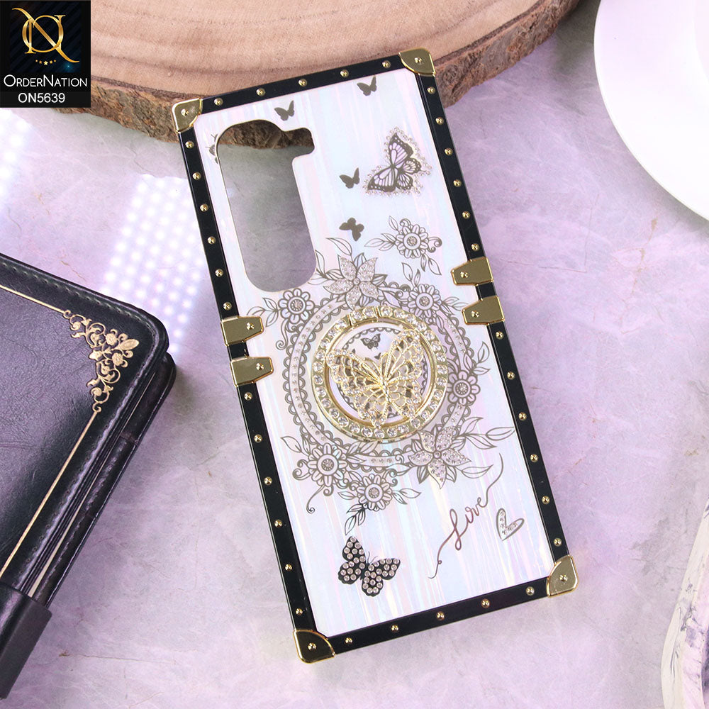 Infinix Hot 50 Pro Cover - White - Square Bling Diamond Glitter Soft TPU Trunk Case with Ring Holder