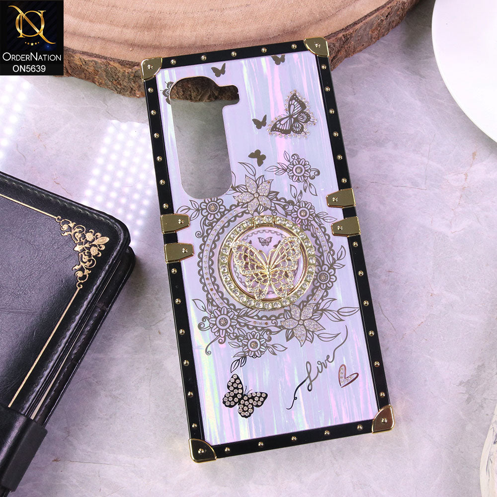 Infinix Hot 50 Pro Plus Cover - Purple - Square Bling Diamond Glitter Soft TPU Trunk Case with Ring Holder
