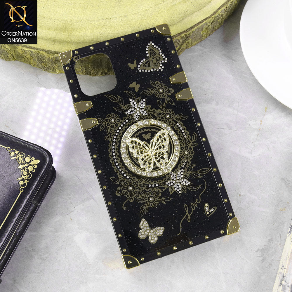 iPhone 11 Cover - Black - Square Bling Diamond Glitter Soft TPU Trunk Case with Ring Holder