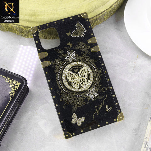iPhone 11 Cover - Black - Square Bling Diamond Glitter Soft TPU Trunk Case with Ring Holder