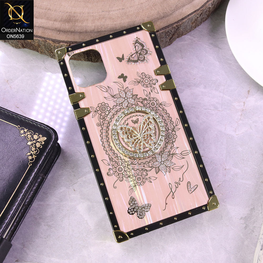 iPhone 11 Cover - Golden - Square Bling Diamond Glitter Soft TPU Trunk Case with Ring Holder