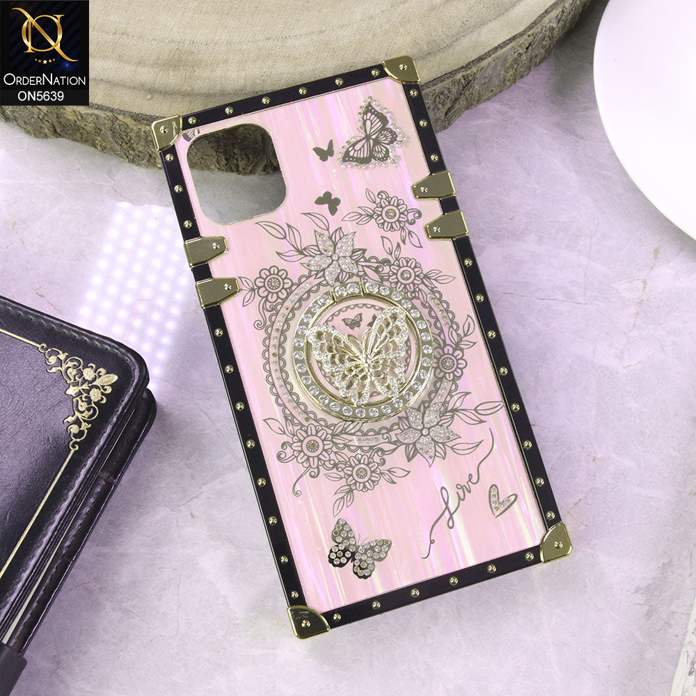 iPhone 11 Cover - Pink - Square Bling Diamond Glitter Soft TPU Trunk Case with Ring Holder