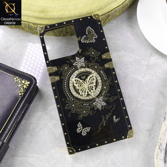 iPhone 14 Pro Max Cover - Black - Square Bling Diamond Glitter Soft TPU Trunk Case with Ring Holder