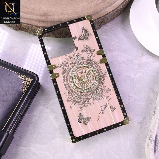 iPhone 14 Pro Max Cover - Golden - Square Bling Diamond Glitter Soft TPU Trunk Case with Ring Holder