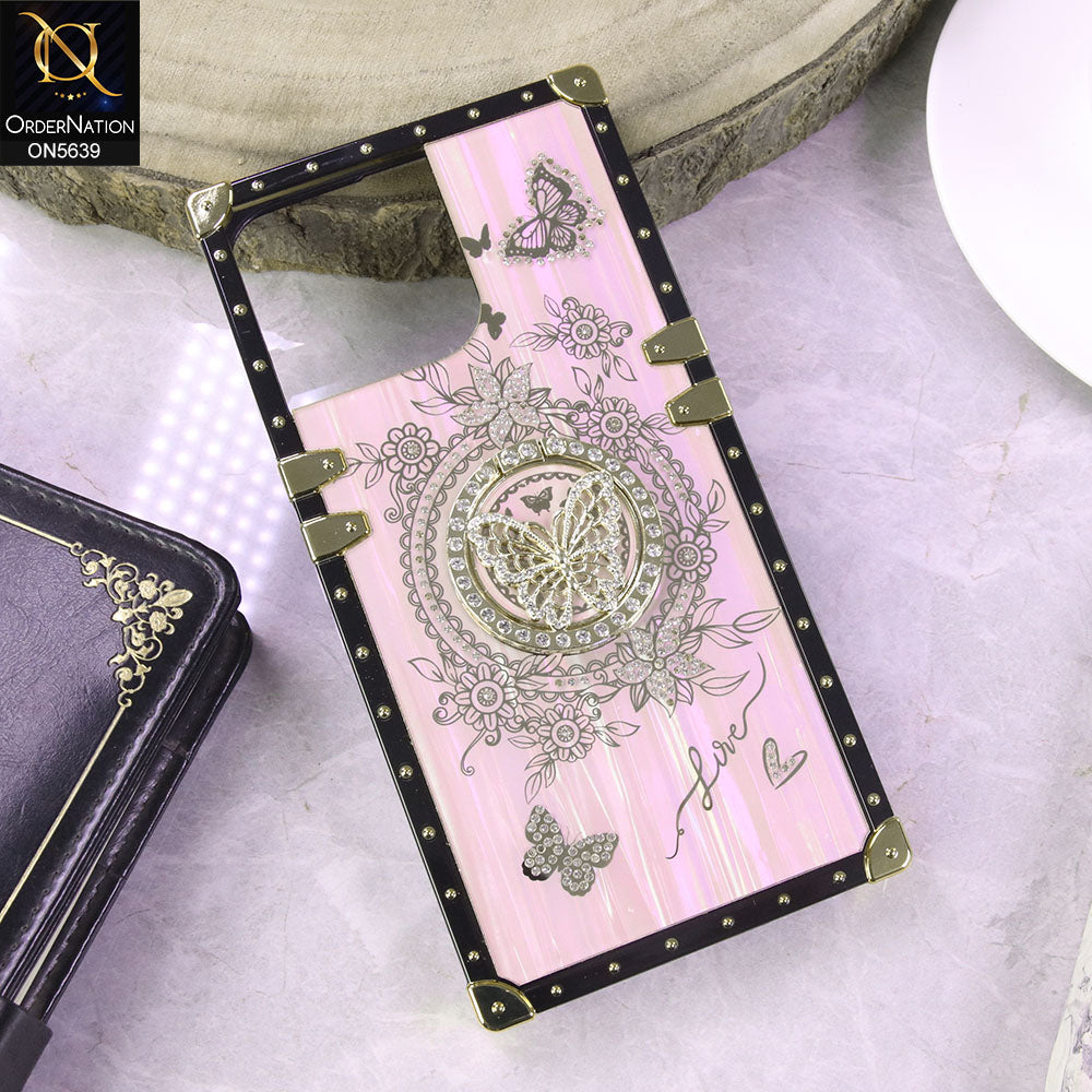 iPhone 14 Pro Max Cover - Pink - Square Bling Diamond Glitter Soft TPU Trunk Case with Ring Holder