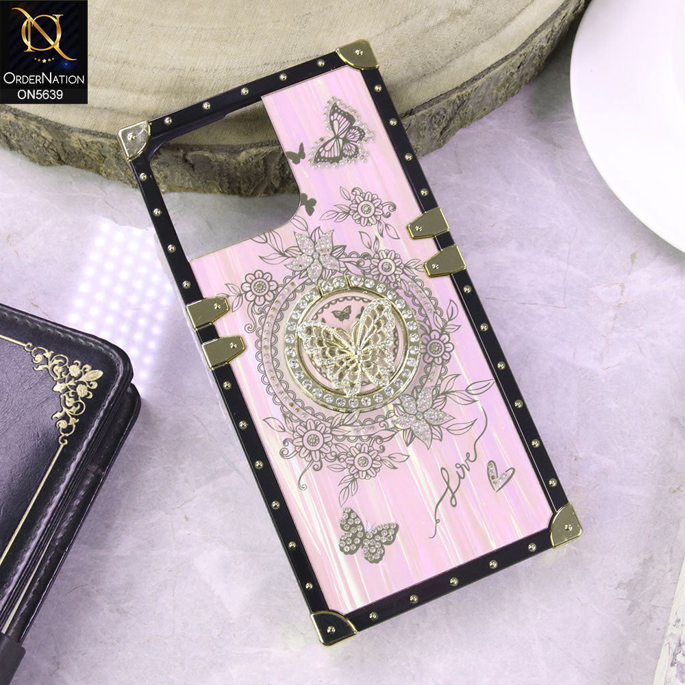 iPhone 15 Pro Max Cover - Pink - Square Bling Diamond Glitter Soft TPU Trunk Case with Ring Holder