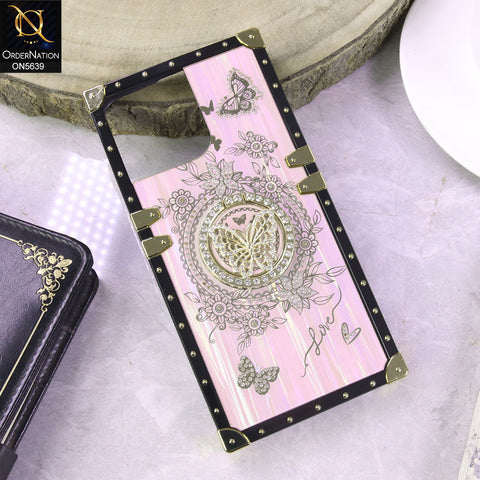 iPhone 15 Pro Max Cover - Pink - Square Bling Diamond Glitter Soft TPU Trunk Case with Ring Holder