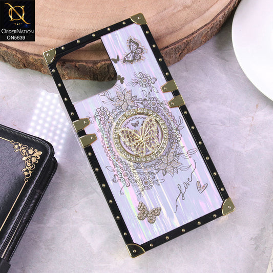 iPhone 15 Pro Max Cover - Purple - Square Bling Diamond Glitter Soft TPU Trunk Case with Ring Holder