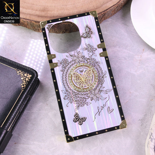 Tecno Spark 40C Cover - Purple - Square Bling Diamond Glitter Soft TPU Trunk Case with Ring Holder