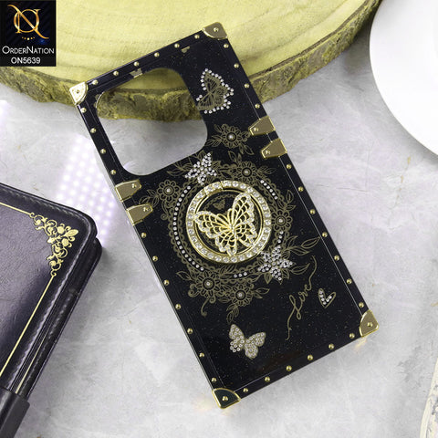 Infinix Smart 7 Plus Cover - Black - Square Bling Diamond Glitter Soft TPU Trunk Case with Ring Holder