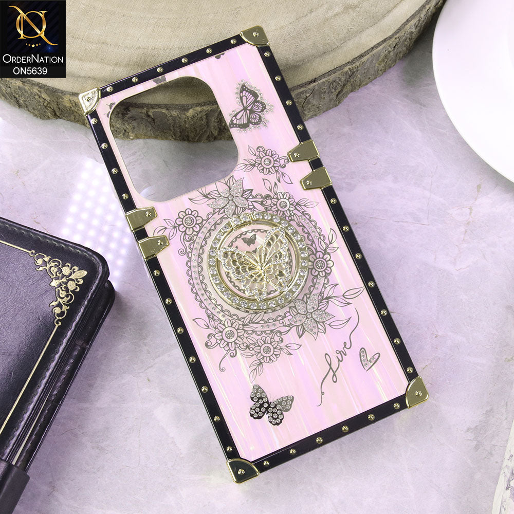 Xiaomi Redmi Note 14 4G Cover - Pink - Square Bling Diamond Glitter Soft TPU Trunk Case with Ring Holder