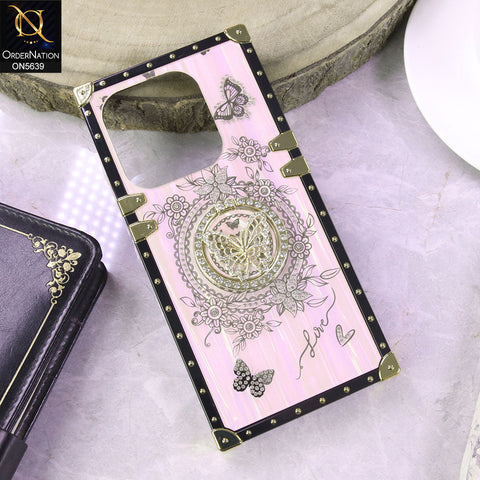 Infinix Smart 7 HD Cover - Pink - Square Bling Diamond Glitter Soft TPU Trunk Case with Ring Holder