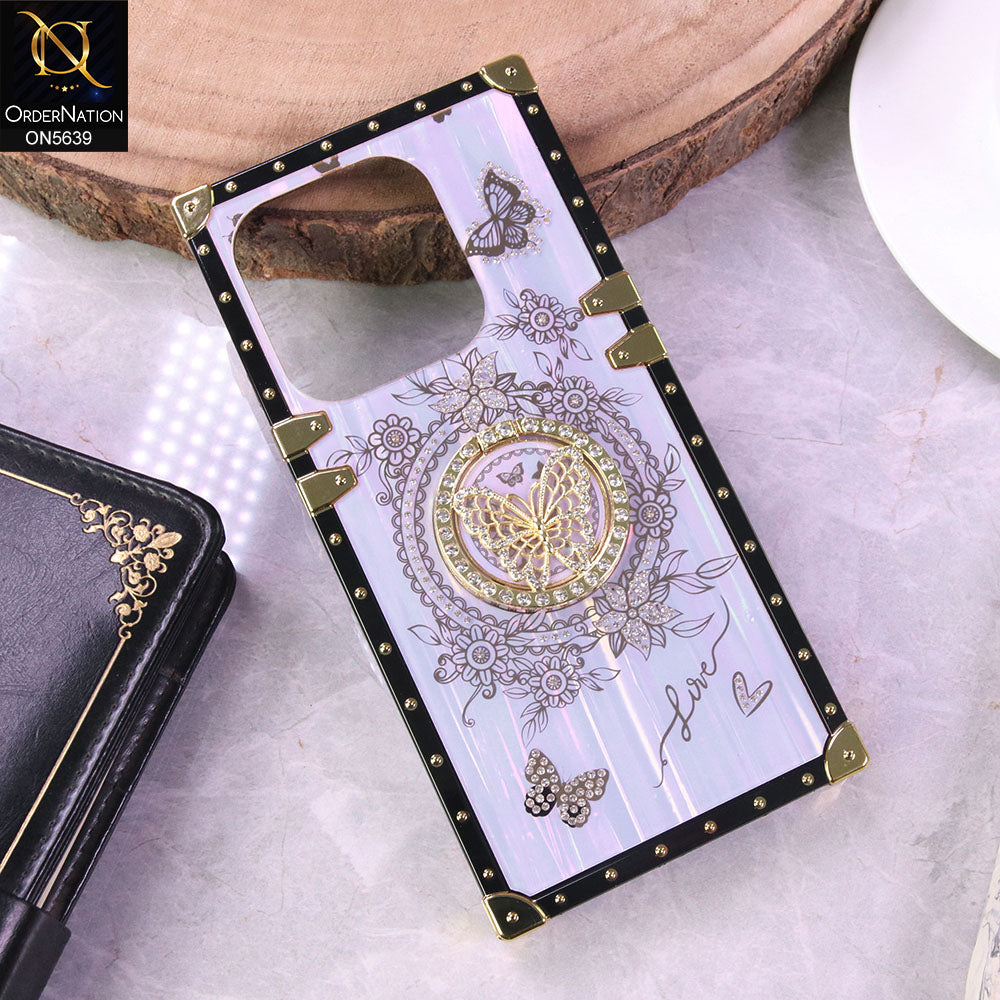 Infinix Hot 50i Cover - Purple - Square Bling Diamond Glitter Soft TPU Trunk Case with Ring Holder