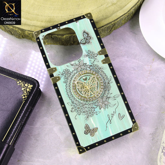 Tecno Spark Go 2023 Cover - SeaFoam Green - Square Bling Diamond Glitter Soft TPU Trunk Case with Ring Holder