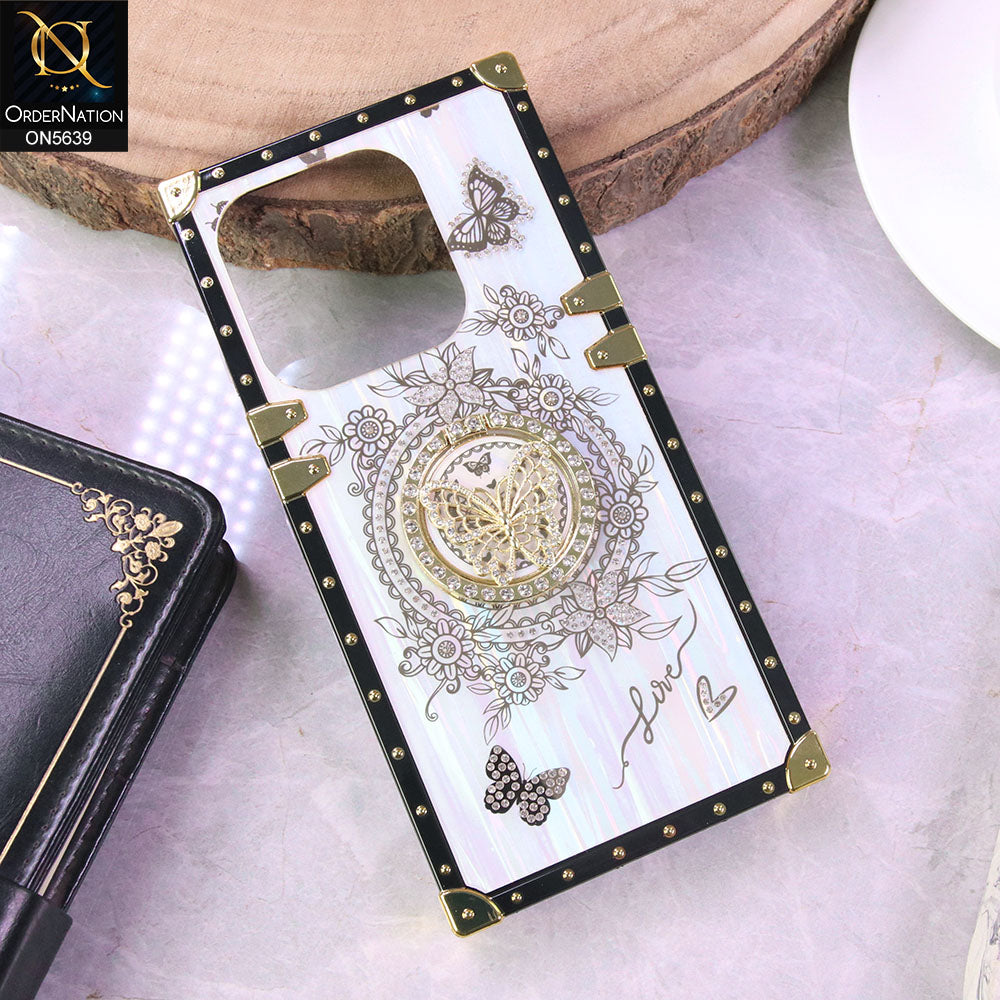 Infinix Smart 9 Cover - White - Square Bling Diamond Glitter Soft TPU Trunk Case with Ring Holder