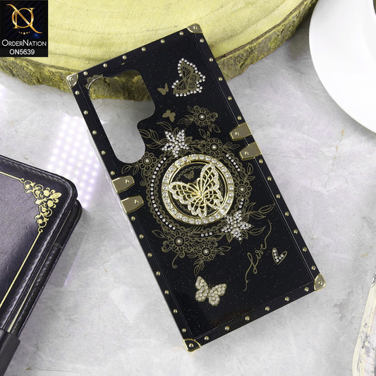 Samsung Galaxy S25 Ultra Cover - Black - Square Bling Diamond Glitter Soft TPU Trunk Case with Ring Holder