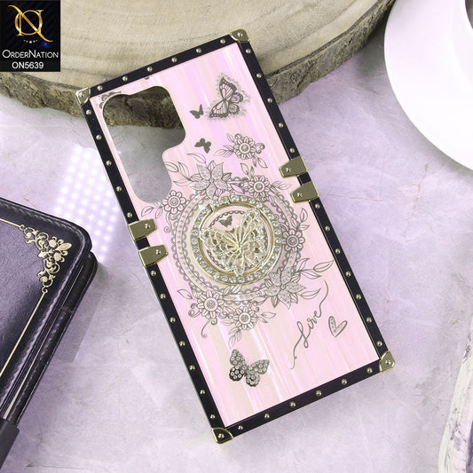 Samsung Galaxy S25 Ultra Cover - Pink - Square Bling Diamond Glitter Soft TPU Trunk Case with Ring Holder