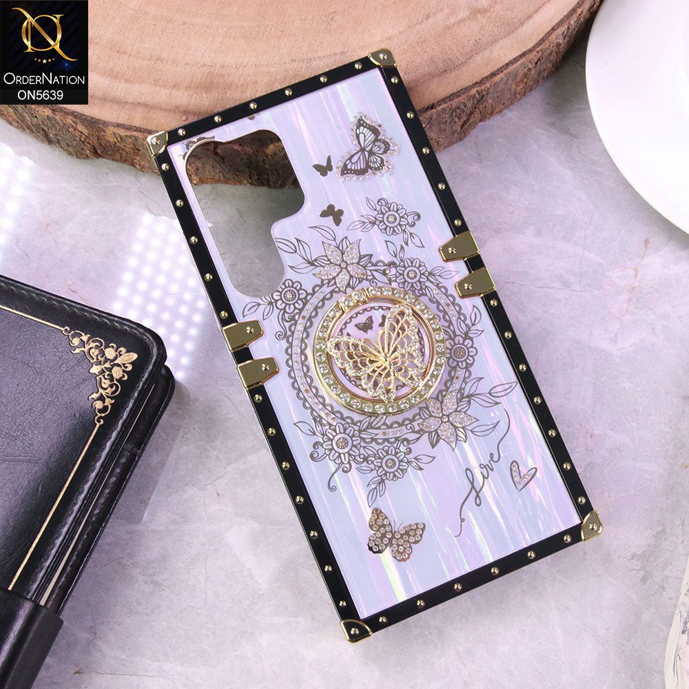 Samsung Galaxy S25 Ultra Cover - Purple - Square Bling Diamond Glitter Soft TPU Trunk Case with Ring Holder